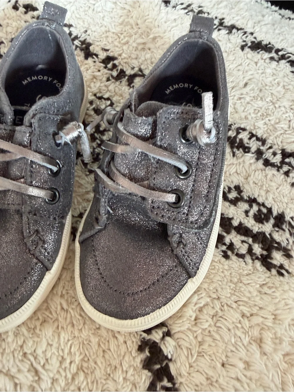 Kids Gray Glitter Slip-On Sneakers with Laces